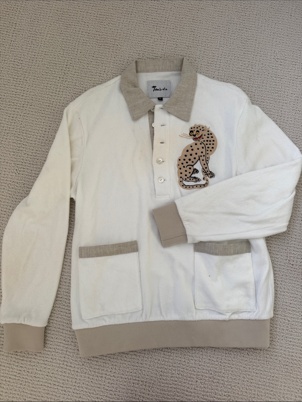 Tombolo Cream Pullover Sweater with Leopard Patch